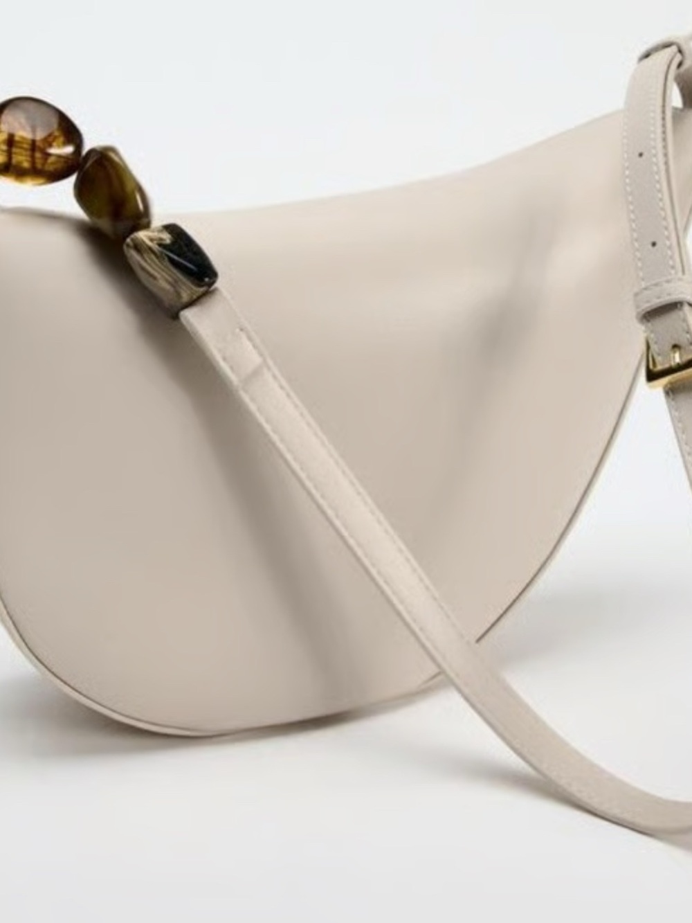 Zara Cream Crossbody Bag with Beaded Accent